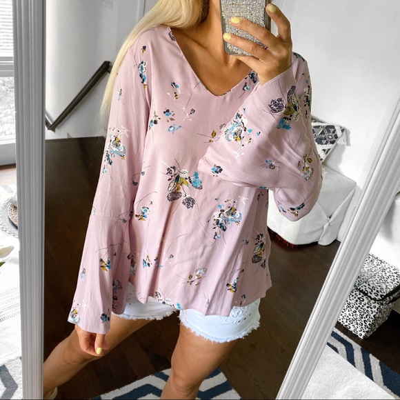 πΈ GEORGE BOHO MUAVE FLORAL BELL SLEEVE BLOUSE! - Picture 1 of 9